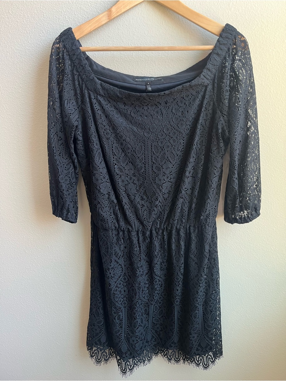 White House Black Market Black Lace Off the Shoulder Dress Vintage Romantic Boho - Picture 2 of 10